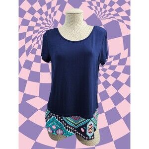 GILLI Blue Jersey Knit Blouse Shirt Top T-Shirt Women's M‎ Short Sleeve EUC